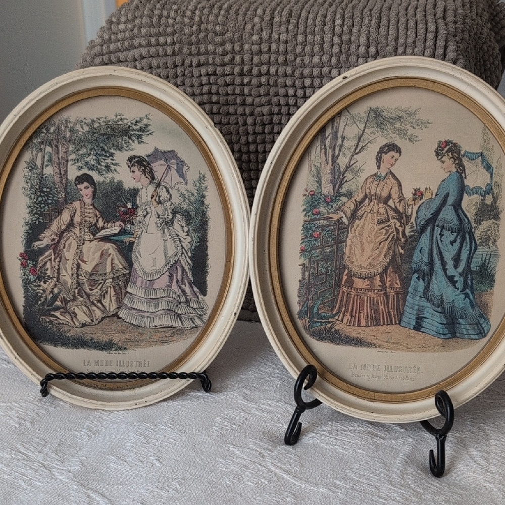 Vintage Victorian Style Art Prints - Cream and Blue